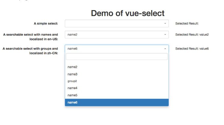 Vue Select screenshot