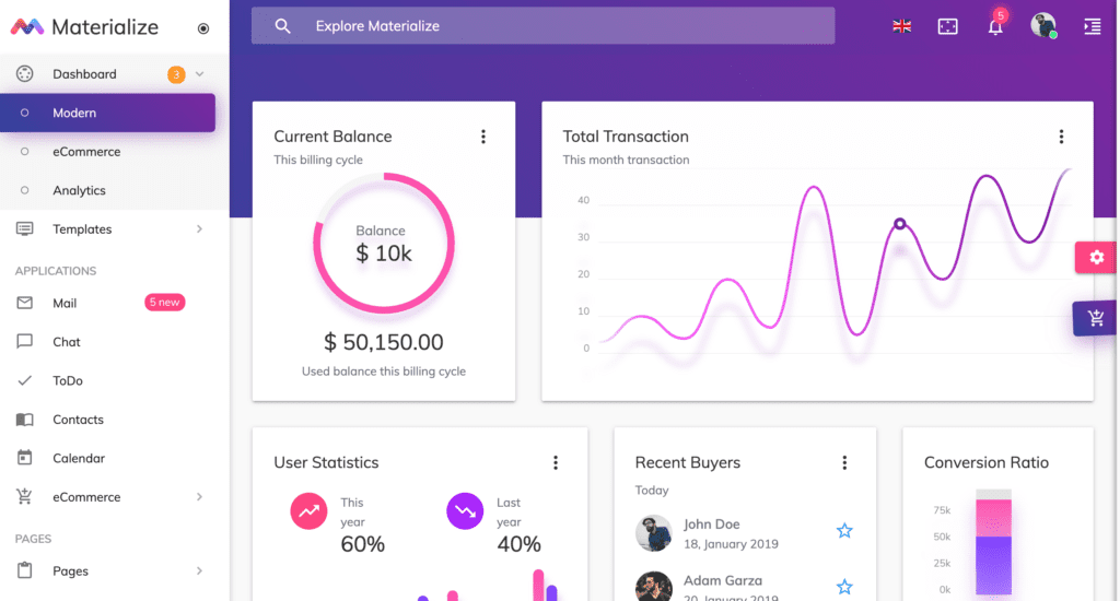 material admin template