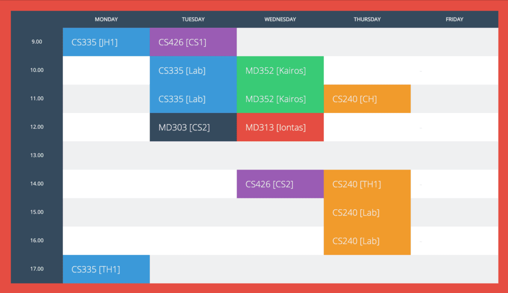 flat university timetable