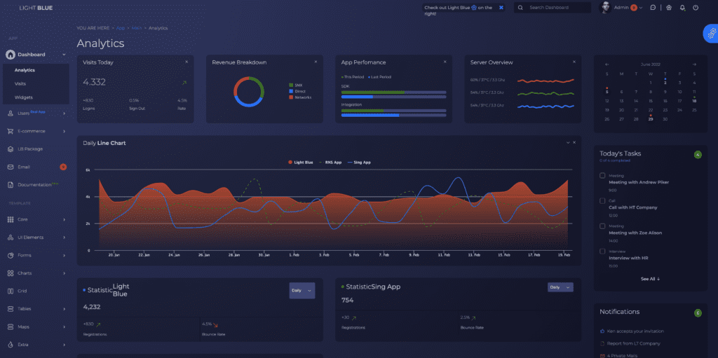 light blue react admin template