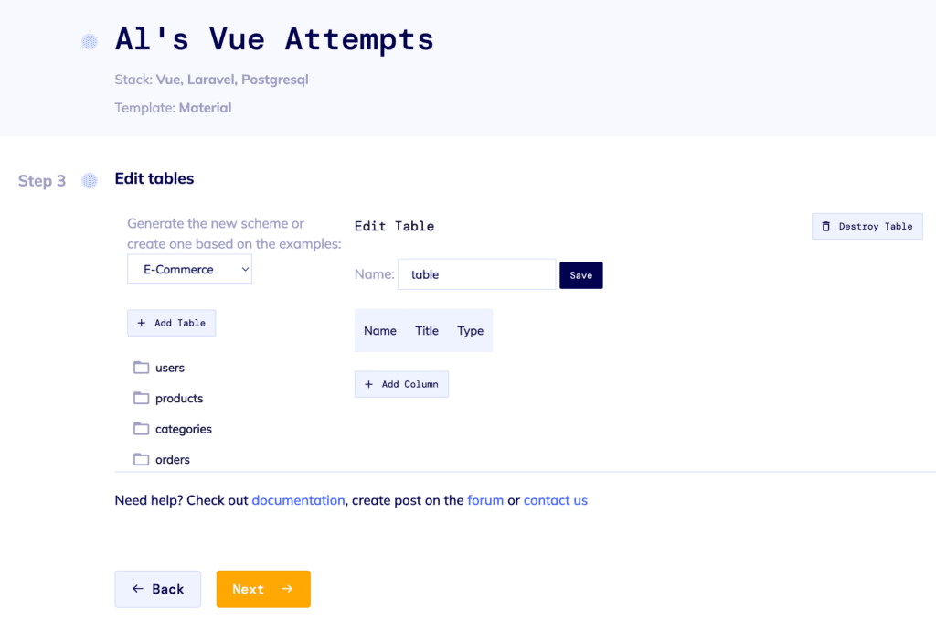 How to create a Vue app with Flatlogic Platform: database schema