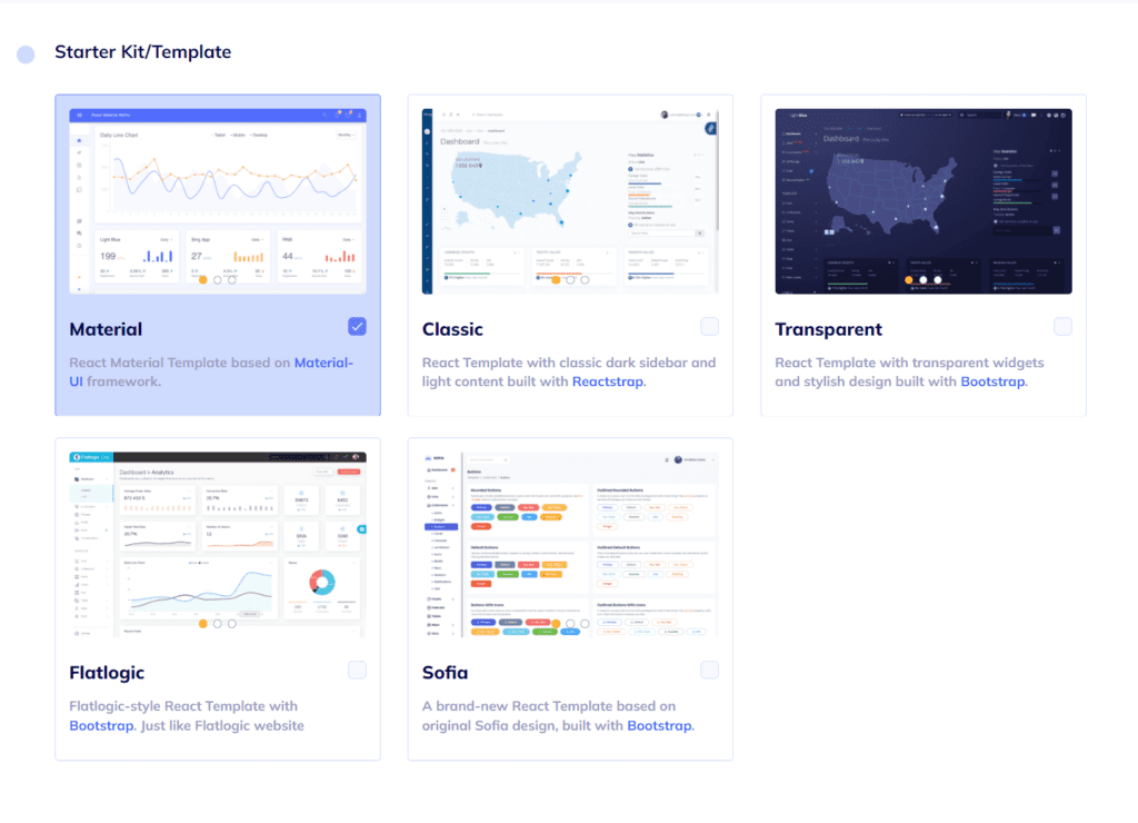 Flatlogic Platform: choose the application's design