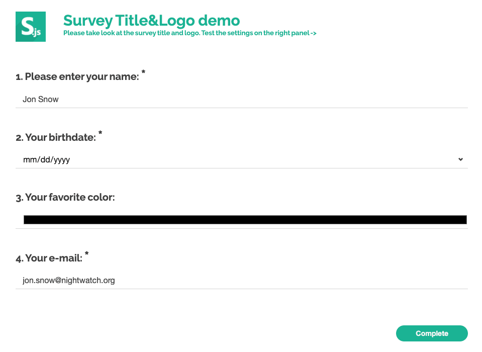 Survey.js screenshot