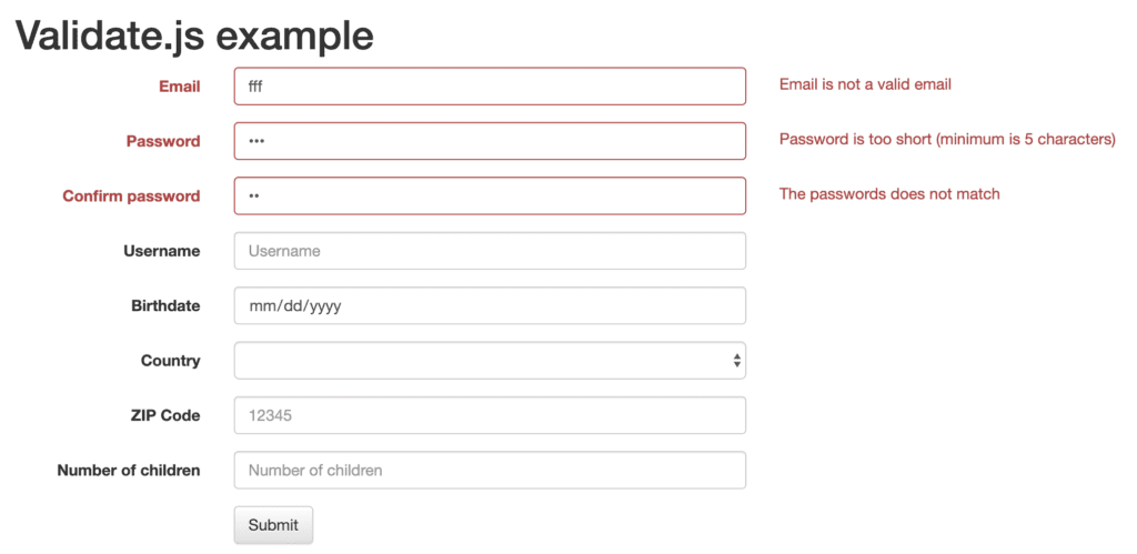 Validate.js screenshot